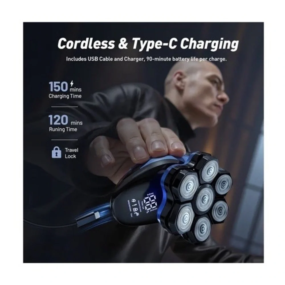 Clforczh Electric Head Shaver Upgraded Detachable Head Razor Pro 7D Magnetic IPx